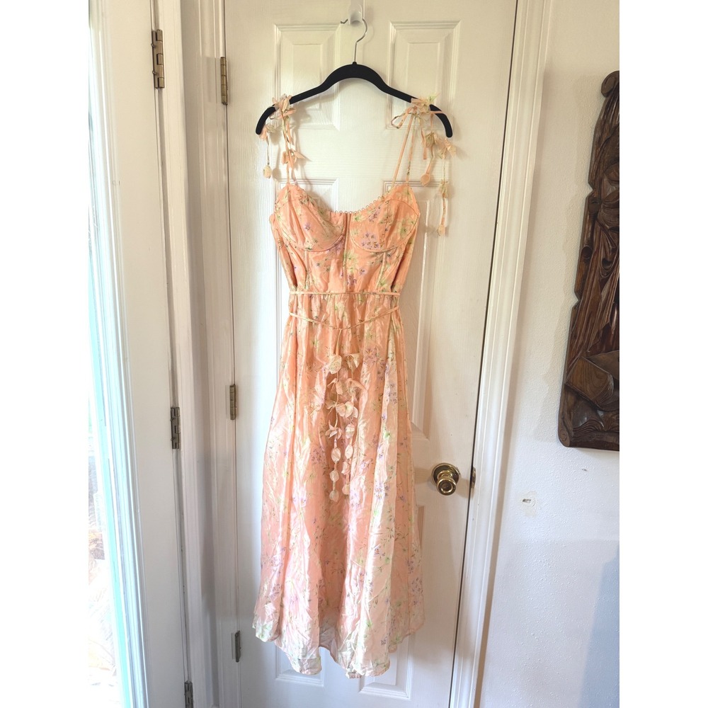 ASTR the Label Peach Floral Bustier Midi Dress 3D Flower Straps XL ACDR103344P